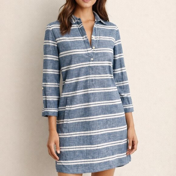 LOFT Dresses & Skirts - Loft Striped Chambray Cotton Shirtdress Size 6P
